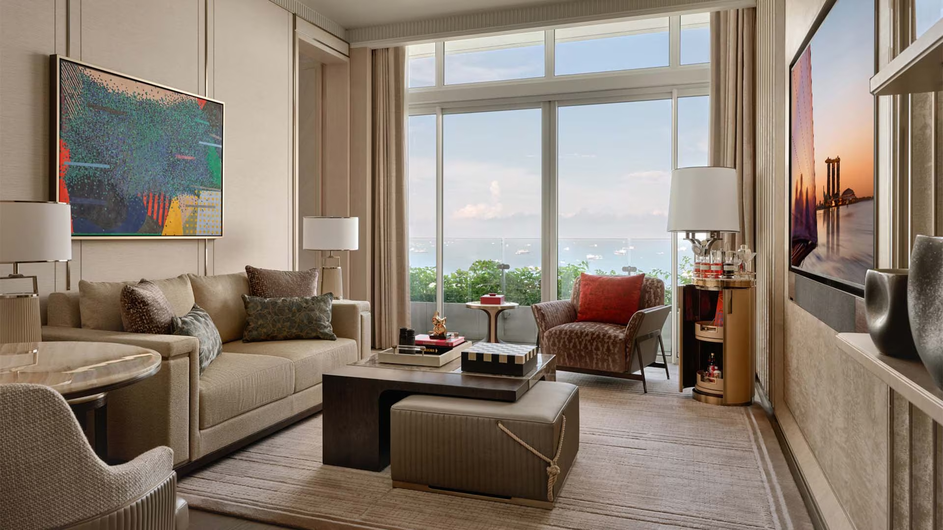Living room of the Presidential Suite overlooking the sea